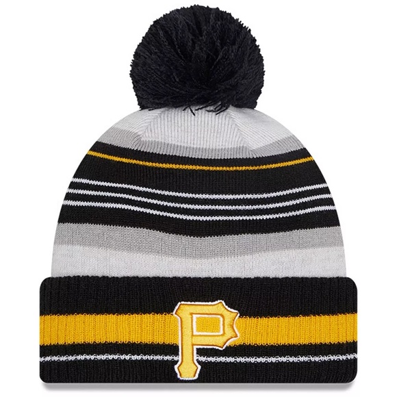 Pittsburgh Pirates Gray/Black Cuffed Knit Hat with Pom - Picture 1 of 1